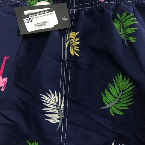 SWIM SHORT NAVY LEAVES S